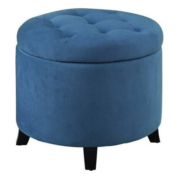 Designs4Comfort Round Ottoman in Light Blue Corduroy Finish with Wood Legs