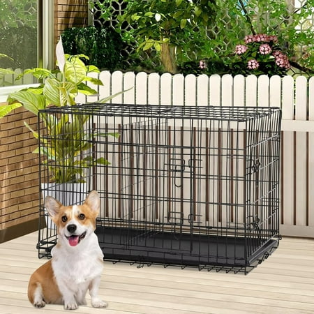 NiamVelo 24 Inch Dog Cage for Small Dogs, Folding Dog Crate Metal Wire Crates Dog Kennels Small Puppy Crate Outdoor and Indoor Pet Crate with Double Door, Black