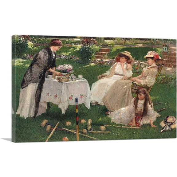 ARTCANVAS Tea Time In The Garden Canvas Art Print by Fernand Toussaint - Size: 26" x 18" (0.75" Deep)