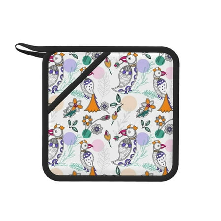 

1 PCS Pot Holders for Kitchen - Heat Resistant Silicone Pot Holders with Hanging Loop Bohemian Cute Parrot Flower Non Slip Oven Hot Pads Potholders for Decor Baking Cooking Kitchen