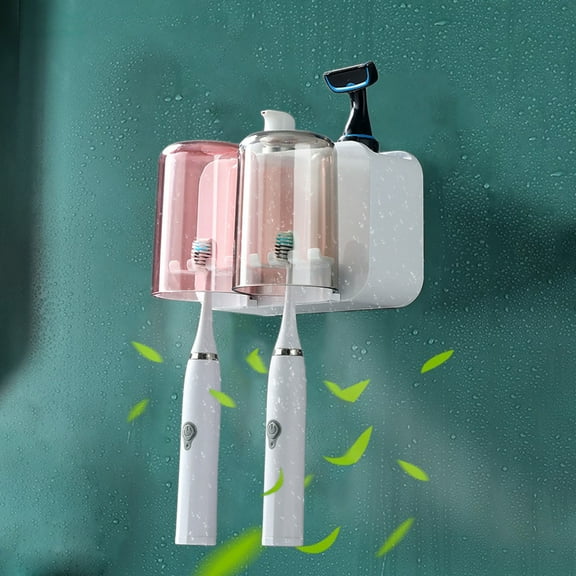 Jacenvly Valentines Day Decor Toothbrush Cup Holder Set Toothbrush Holder Wall Mounted with Cup Dispenser with Toothbrush Cup Tray Bathroom Toothbrush Toothpaste Dispenser Home Decor