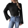 thumbnail image 2 of Weikingp Sweaters for Women,Women'S Short Crop Top Woven Sweater Autumn and Winter Flared Sleeve Half High Neck Pullover Sweater Cable Knit Sweater Women Pullover Sweaters for Women, 2 of 7