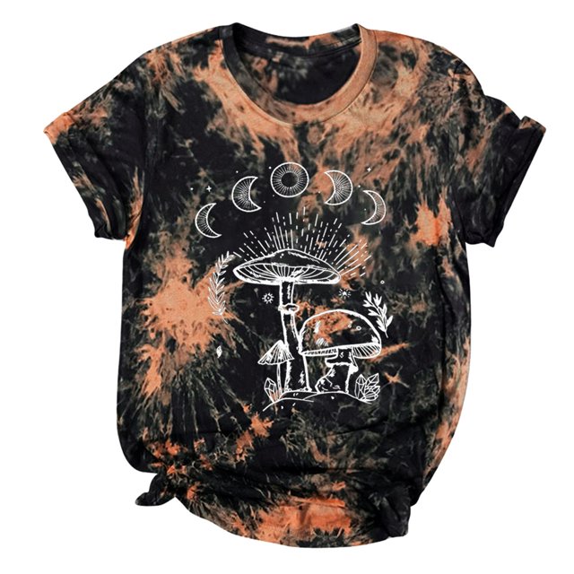 Gibobby Casual Playera de Manga Corta para Mujer Mujeres Casual Tie Dye Impresión manga corta Tops Blusa Cuello redondo Casual Tee Túnica Camisas(Negro,CH)