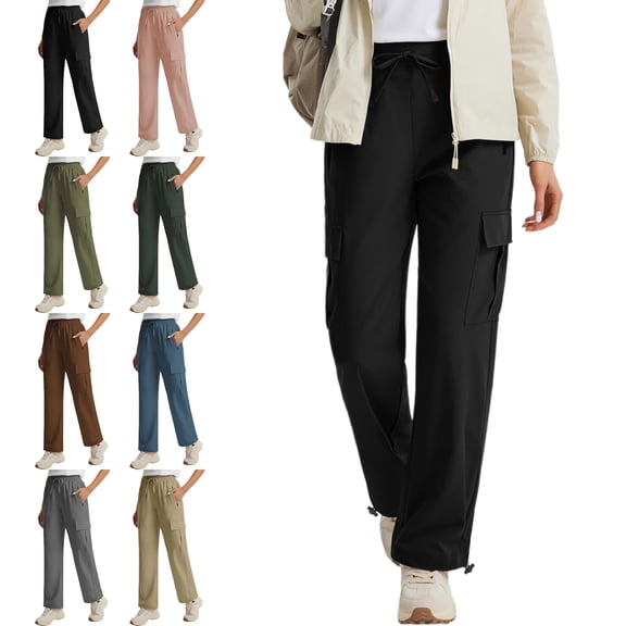 Womens Outdoor Cargo Pants Quick Dry Water Resistant Multi Pocket Athletic Hiking Solid Color Trousers