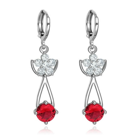 Magical Super Star Flower and Tear Drop White Cherry Red Sparkling Crystals Silver-Tone Fashion Earrings