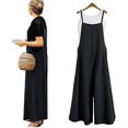 thumbnail image 1 of Monos de mujer Mamelucos largos casuales Pierna ancha Baberos holgados Monos Pantalones negro L ER, 1 of 5
