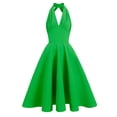 thumbnail image 1 of Vestido a media pierna con cuello halter de color sólido con espalda abierta y cintura alta con cuello en V sexy informal a la moda para mujer Pompotops  ghjkhdj7828, 1 of 7
