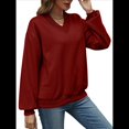 thumbnail image 3 of Sudadera de Cuello en V de Gran Tamaño para Mujer, Sudadera de de Larga, Sudadera con Capucha, Top Cómodo. Vino Tinto L, 3 of 10