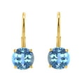 thumbnail image 2 of MauliJewels Earrings for Women 3.1 Carat 7MM Round Blue-Topaz Leverback Earrings Carat 14K Yellow Gold 4-prong, 2 of 4