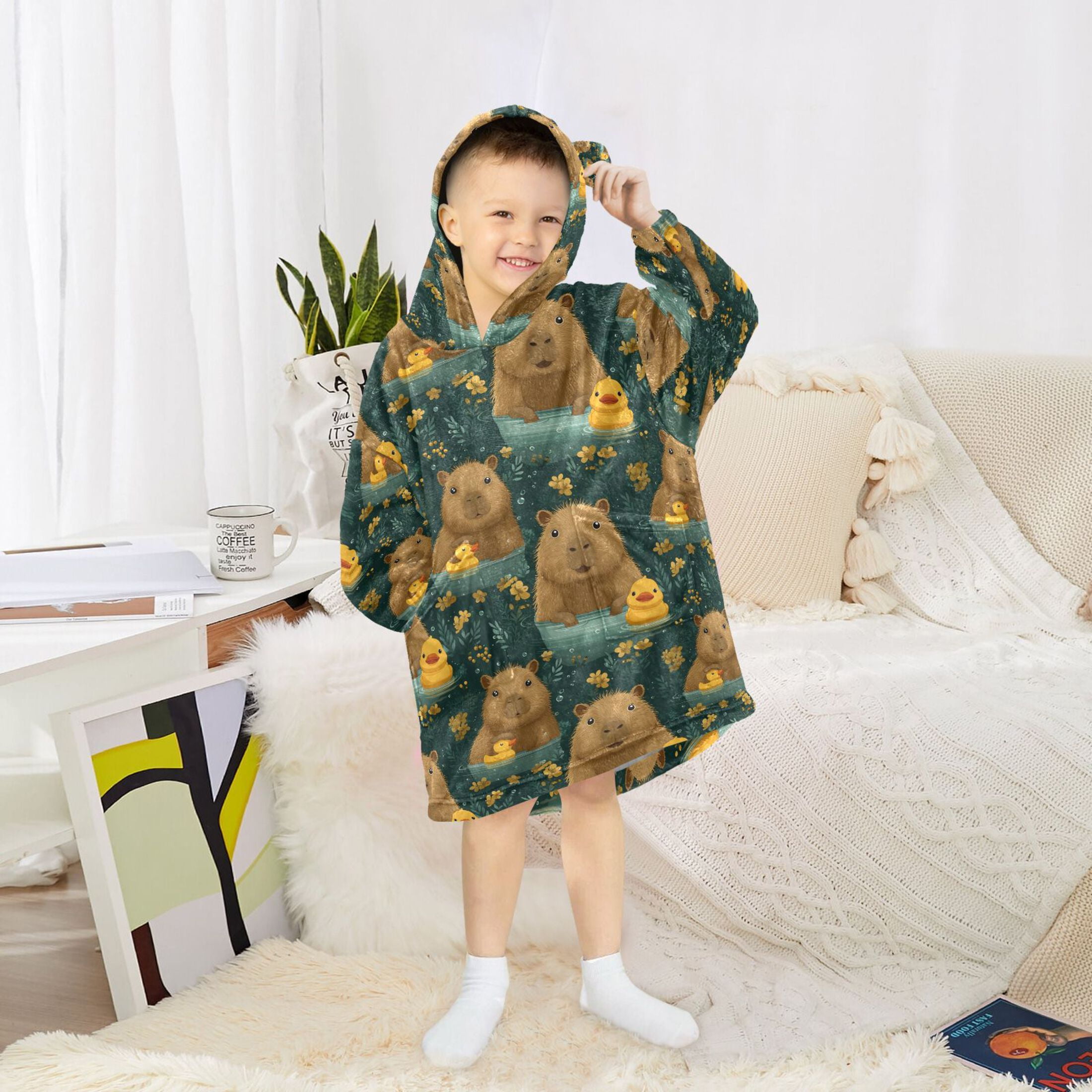 joogoo Wearable Blanket Hoodie for Capybara Cute Ducks Flannel Sherpa Pocket 3-14 YR S