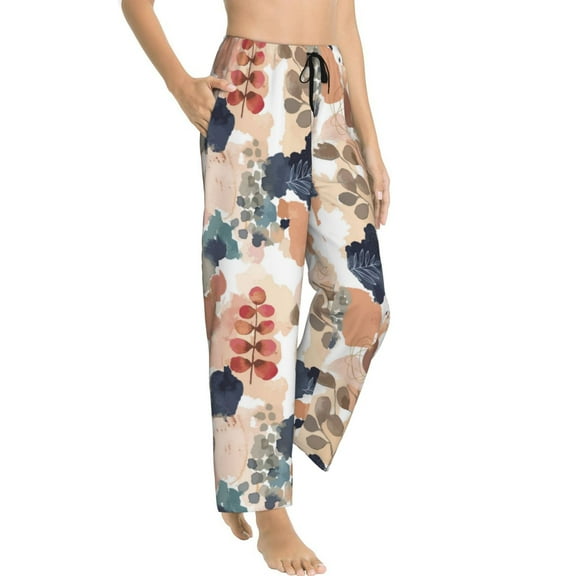 Pajama Pants Women - Watercolor plants Soft Breathable Sleep & Lounge Pants for Women, Comfy Casual Pj Pants Bottoms with Pockets