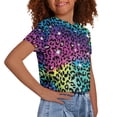 thumbnail image 4 of Uourmeti Colorful Leopard Print Summer Crop Tops 11-12Y Girls Short Crew Neck Tee Casual Short Sleeve Lightweight Loose Sports Pullover, 4 of 6
