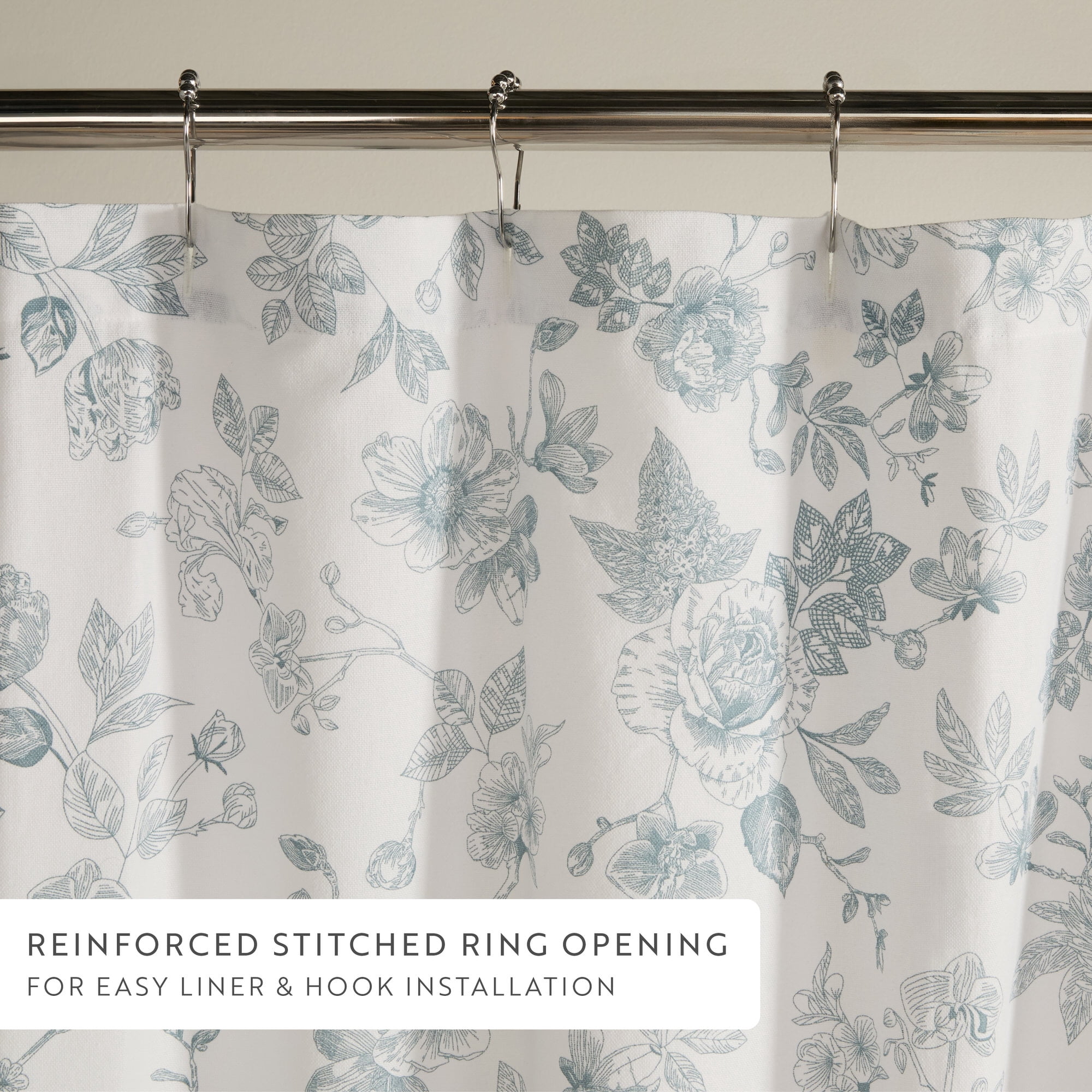 Cotton Blend Floral Print Shower Curtain by Comfort Canopy, 72" x 72", Light Blue Vintage