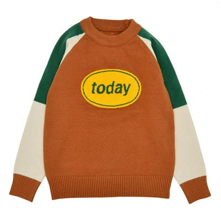 

Boys Rib Knitted Sweater Letter Pattern Sweatshirts O-Neck Long Sleeve Contrast Color Pullovers Outfits