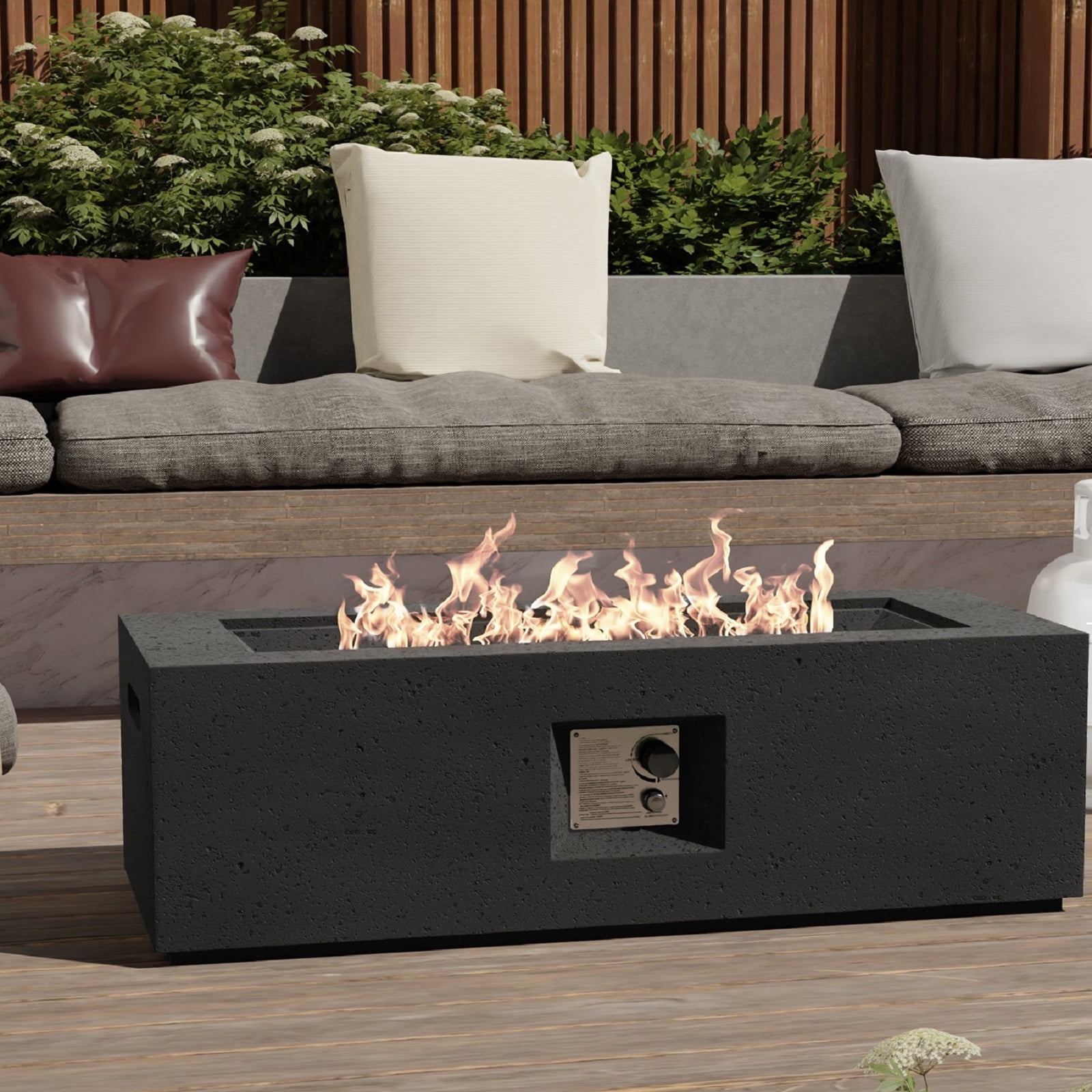 MOALCOFER 42” Propane Fire Pit Table with Lava Rocks,50,000 BTU Steel Gas Fire Pit with Waterproof Cover for Outdoor