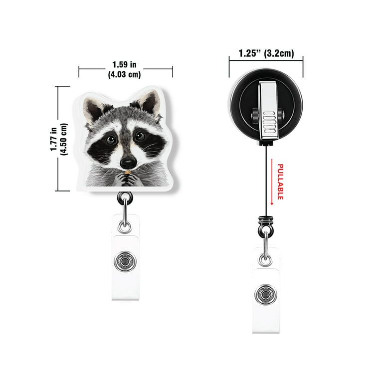 Wirester Animal Design Key Card Holder Belt Clip Reel ID Badge Retractable, Raccoon