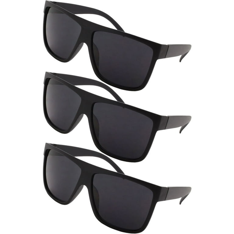 Mens Sunglasses Sport Style All Black 3 Pack Deal Wrap Biker Locs Look