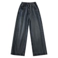 thumbnail image 4 of LIIPEE Baggy Jeans For Girls Casual Distressed Elastic Waist Wide Leg Comfortable Trousers With Pockets Kids Breathable Fashion Cute Denim Pants,9-10 Years, 4 of 5