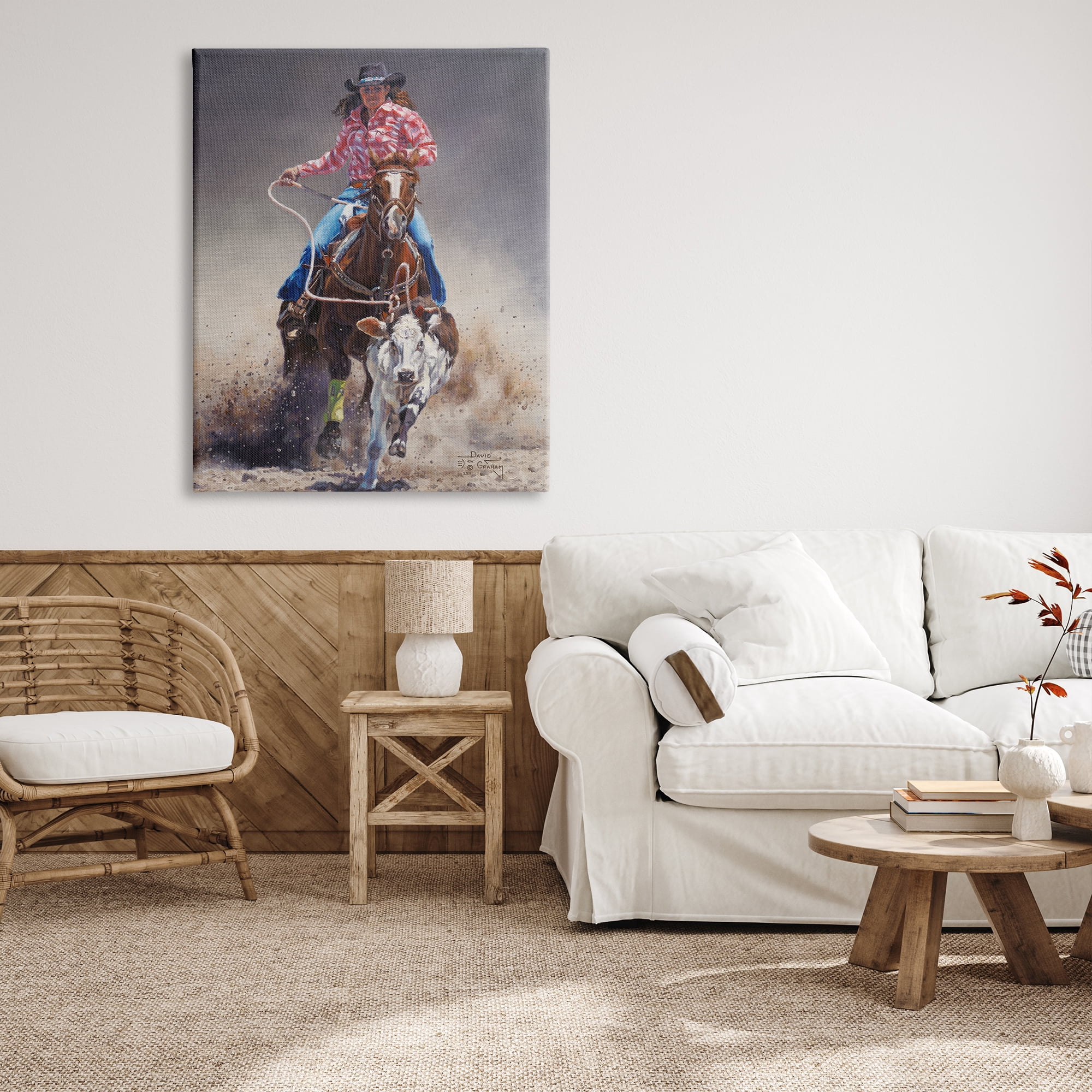 Stupell Industries Rodeo Cowgirl & Lasso Animals & Insects Painting Gallery Wrapped Canvas Print Wall Art, 36 x 48