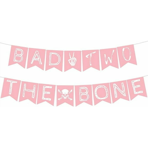 Bad Two The Bone Banner, 2nd Birthday Party Decorations, Rock n Roll Bone Skull Second Birthday Decoration, Born to Rock Music Theme 90s Bday Party Supplies Pink for Girls Kids