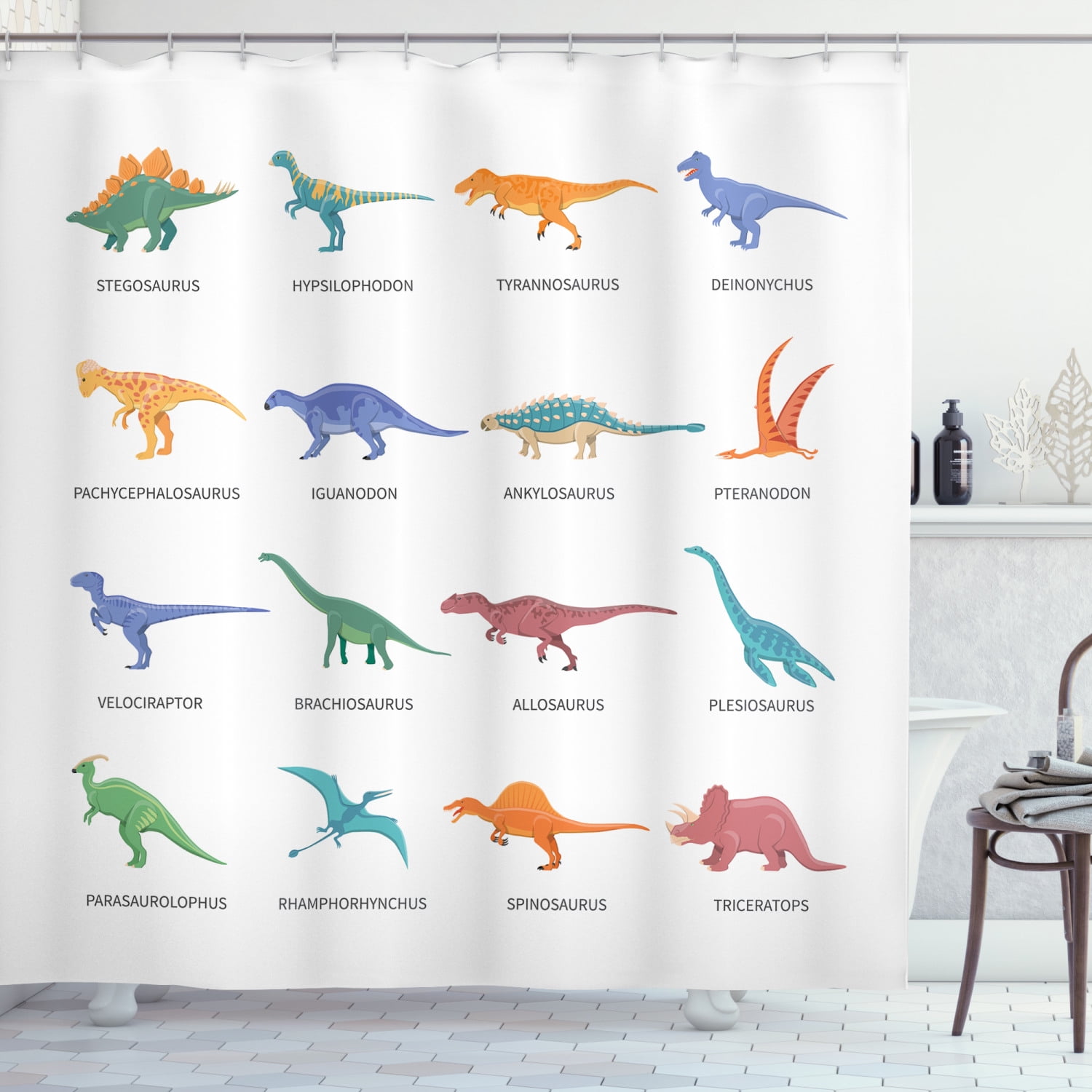 Waterproof Fabric Jurassic Dinosaur Era Bathroom Mat Shower Curtain Liner Hooks 
