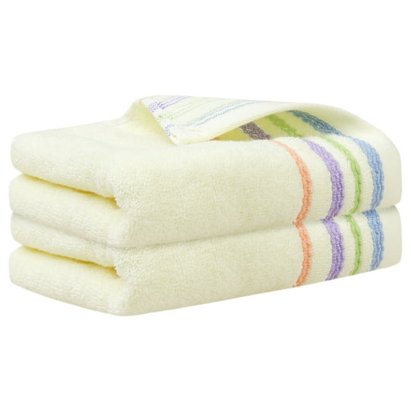REGALWOVEN Colorful Striped Pattern 2 Pack Hand Towels, Quick Drying Towel for Bathroom, Travel, Camp Light Yellow 13" x 30"
