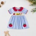 thumbnail image 2 of Duqingm Toddler Baby Girl Back to School Outfit Apple Sleeveless Dress Fly Sleeve Smocked Dresses Girls Summer Clothes Girls' Dresses Blue,2-3 Years, 2 of 4