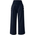 thumbnail image 4 of DENGDENG Wide Leg Cropped Pants for Women High Waisted Fall Pockets Athletic Pants Plus Size Cotton Linen Straight Solid Color Palazzo Elastic Pleated Loose Fit Casual Pants, Navy L, 4 of 5