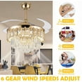thumbnail image 4 of Datingday 42 Inch Crystal Ceiling Fans with Lights，Modern Crystal Ceiling Fan with Lights and Remote ,6 Speed 3 Color Dimmable Quiet Bladeless Fan,Reversible Mode,Unique Home Decor,Gold, 4 of 8