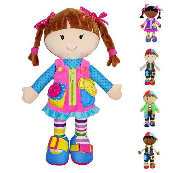 June garden 155 Dressy Friends Belle - Educational Stuffed Plush Doll for Kids and Toddlers 2 Years and Up - Montessori Buckle Soft Toy