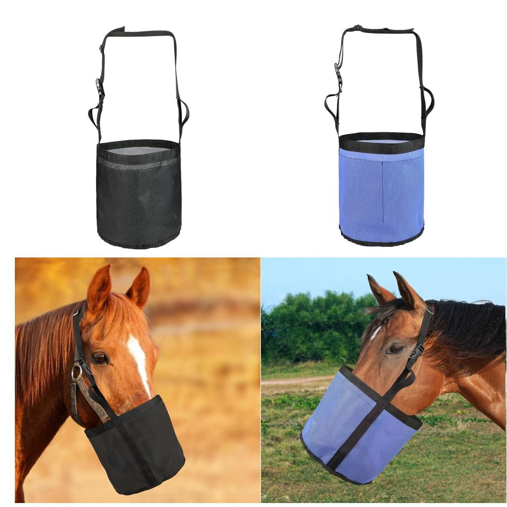 2X Horse Feed Bags PVC Mesh Grain Feedbag Elastic Strap Slow Feeding 