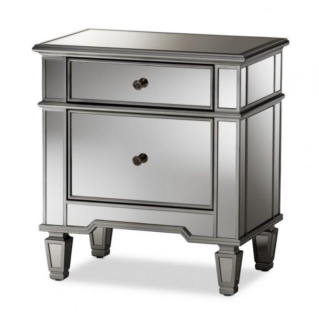 Baxton Studio RXF-680 Sussie Hollywood Régence Glamour Style Miroir Table de Chevet 2 Tiroirs
