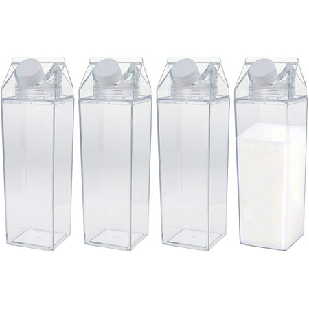 

4 Pack Plastic Milk Box 17 Oz Clear Portable Milk Carton Water Bottle Square Juice Bottle for Outdoor Sports Travel Camping Activities - BPA Free Environment Friendly Material