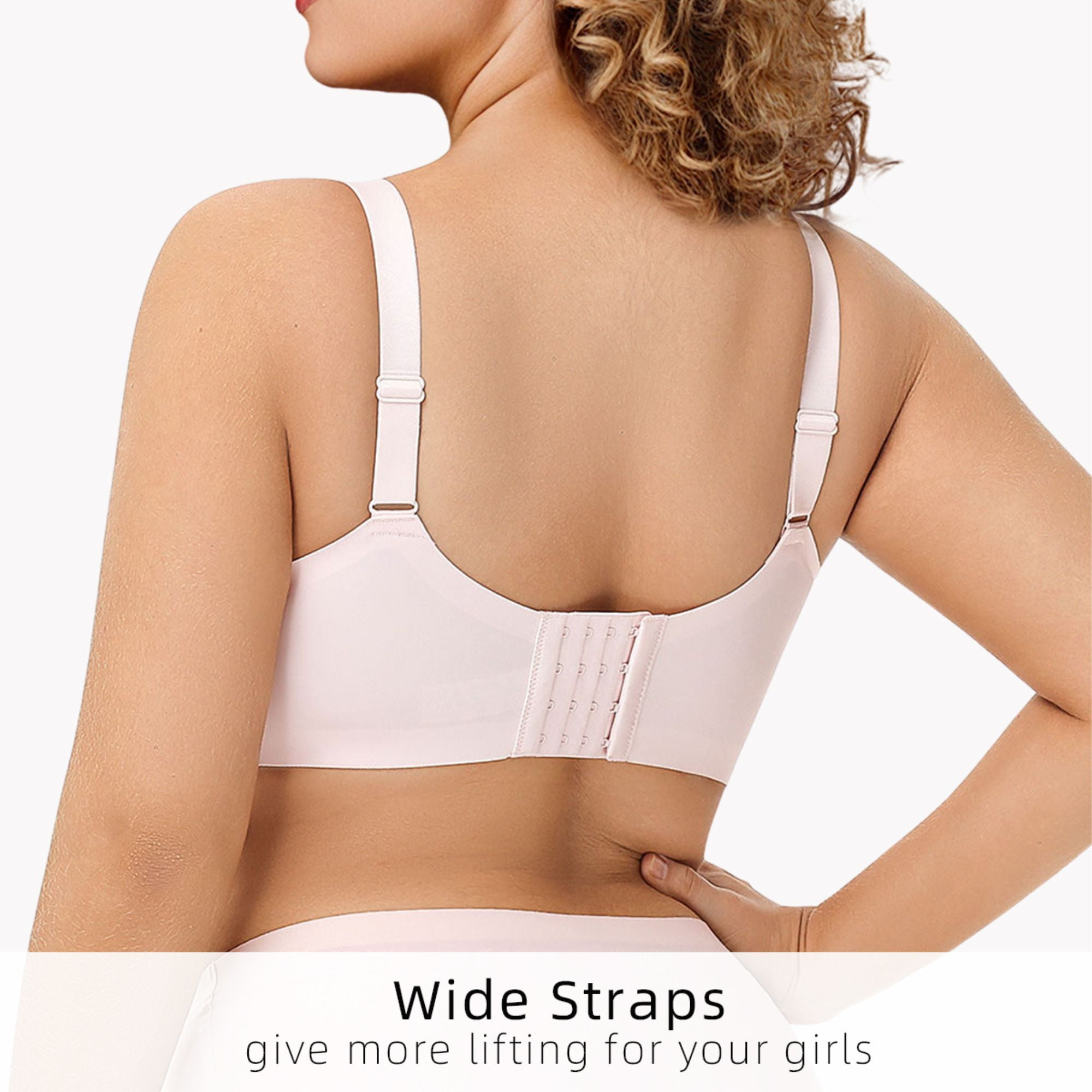 YANDW Lace Full Coverage Bra for Women Underwire Support Plus Sizes Bras with Padding Lift, Pink 40DDD