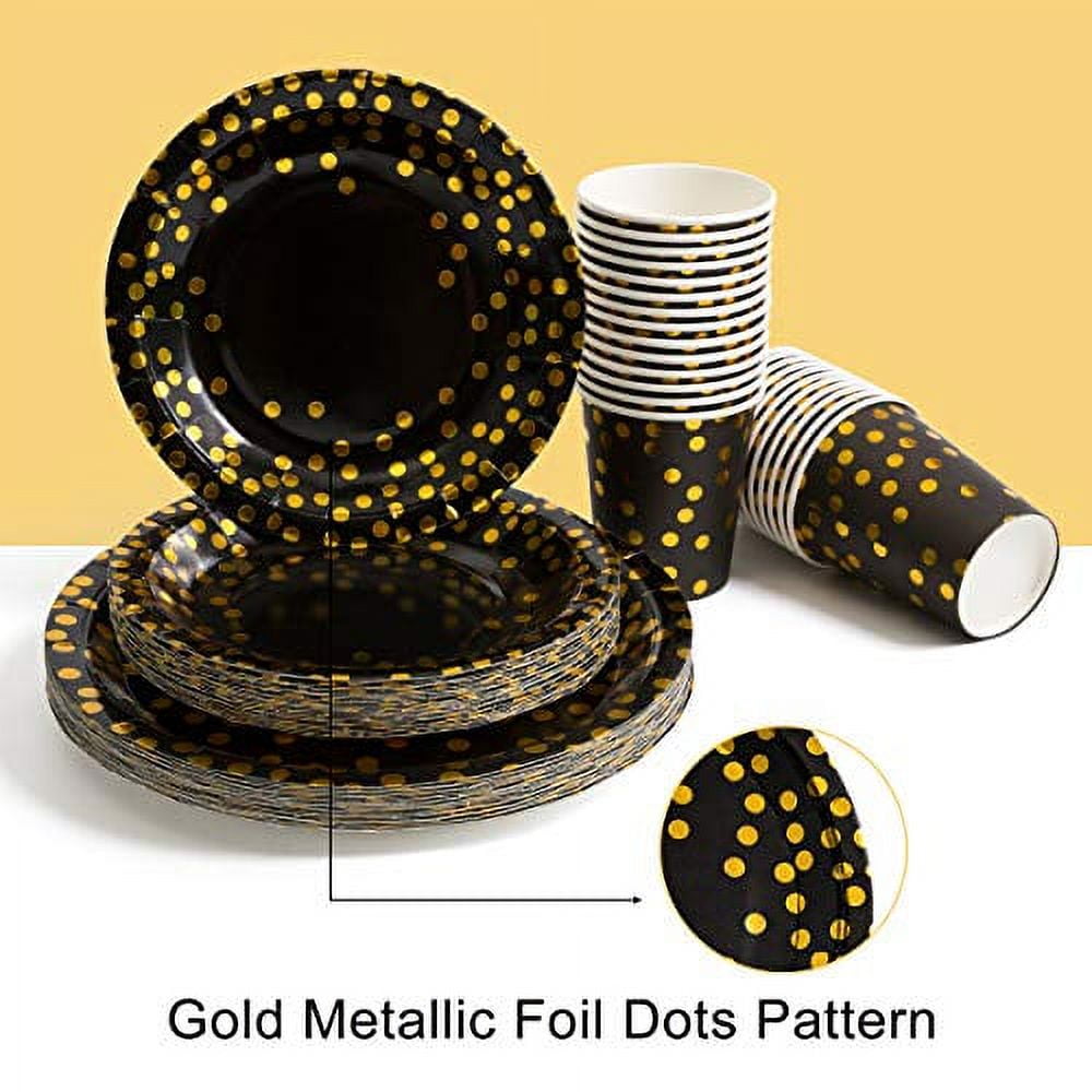 10pcs Disposable Gold Foil Polka Dot Design Thick Paper Plate For