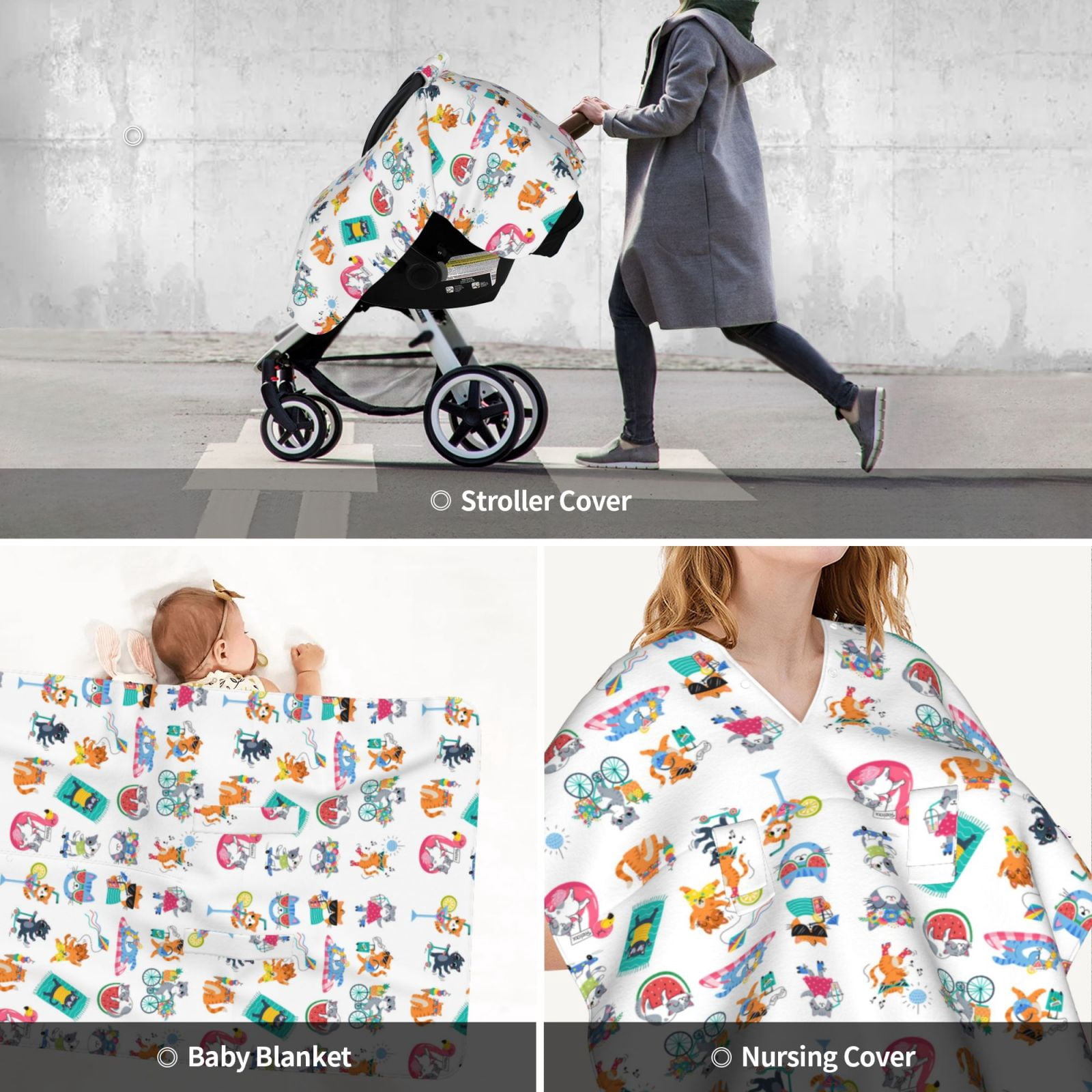 Car Seat Cover Baby - Hello Summer Cat Breathable Infant Car Seat Cover for Baby Carseat, Lightweight Comfort Baby Essentials Must Haves Newborn Stuff for Girl Boy