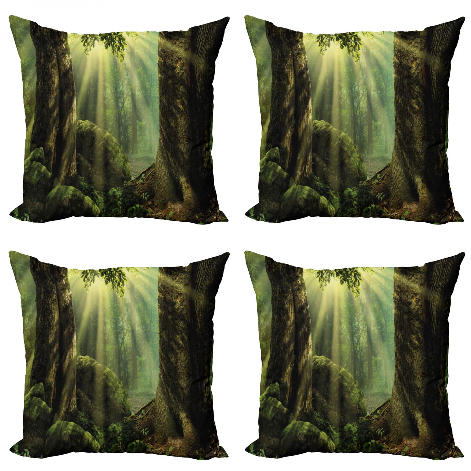 Nature Throw Pillow Cushion Case Pack of 4, Deep down in Forest with