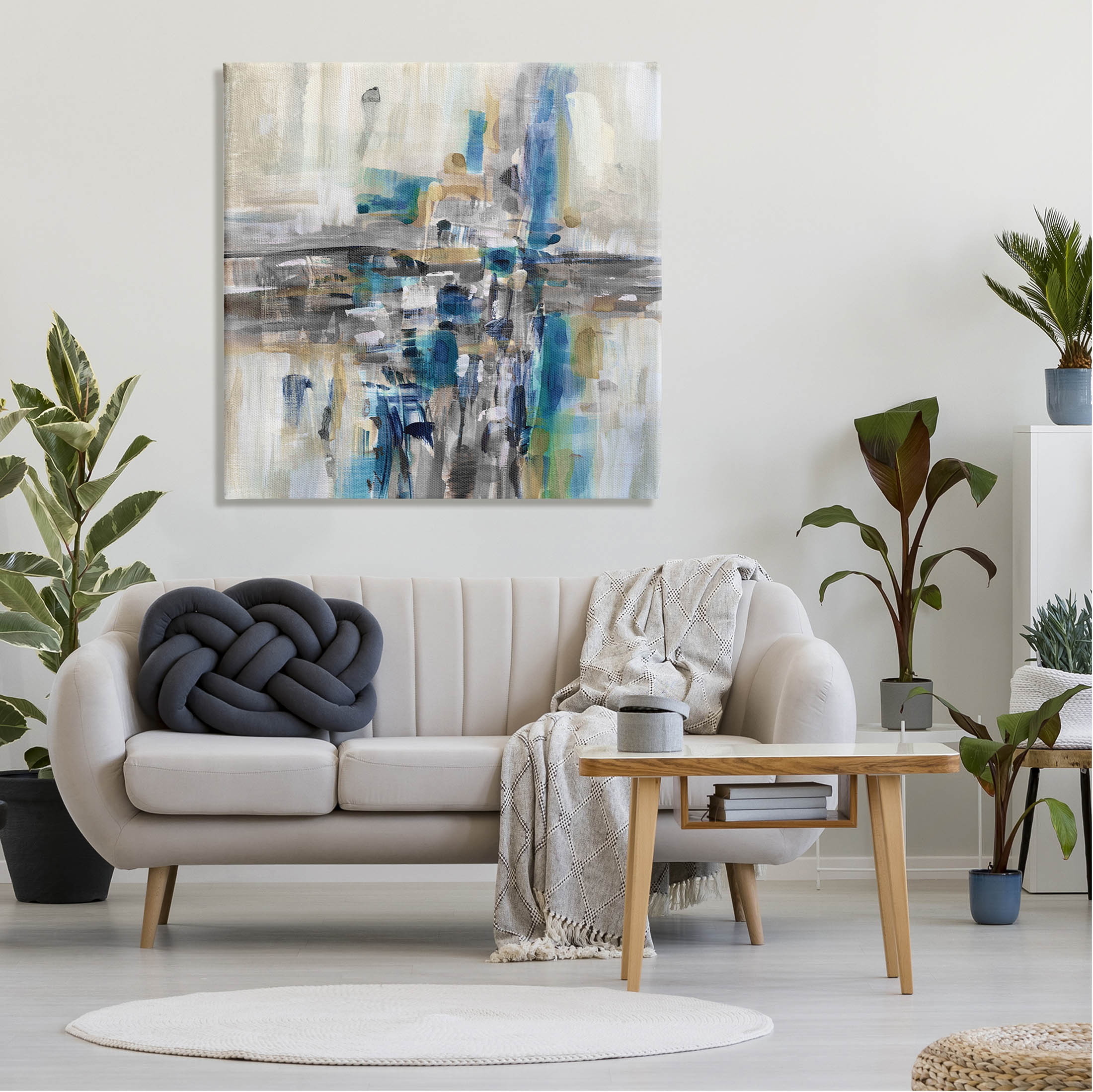 Chaotic Abstract Blue Arrangement Abstract Painting Gallery Wrapped Canvas Print Wall Art
