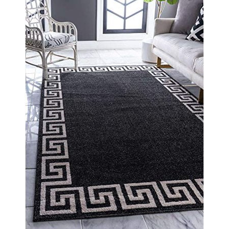 Unique Loom Athens Collection Classic Geometric Modern Border Design Area Rug, 5 x 8 ft, Charcoal/Beige