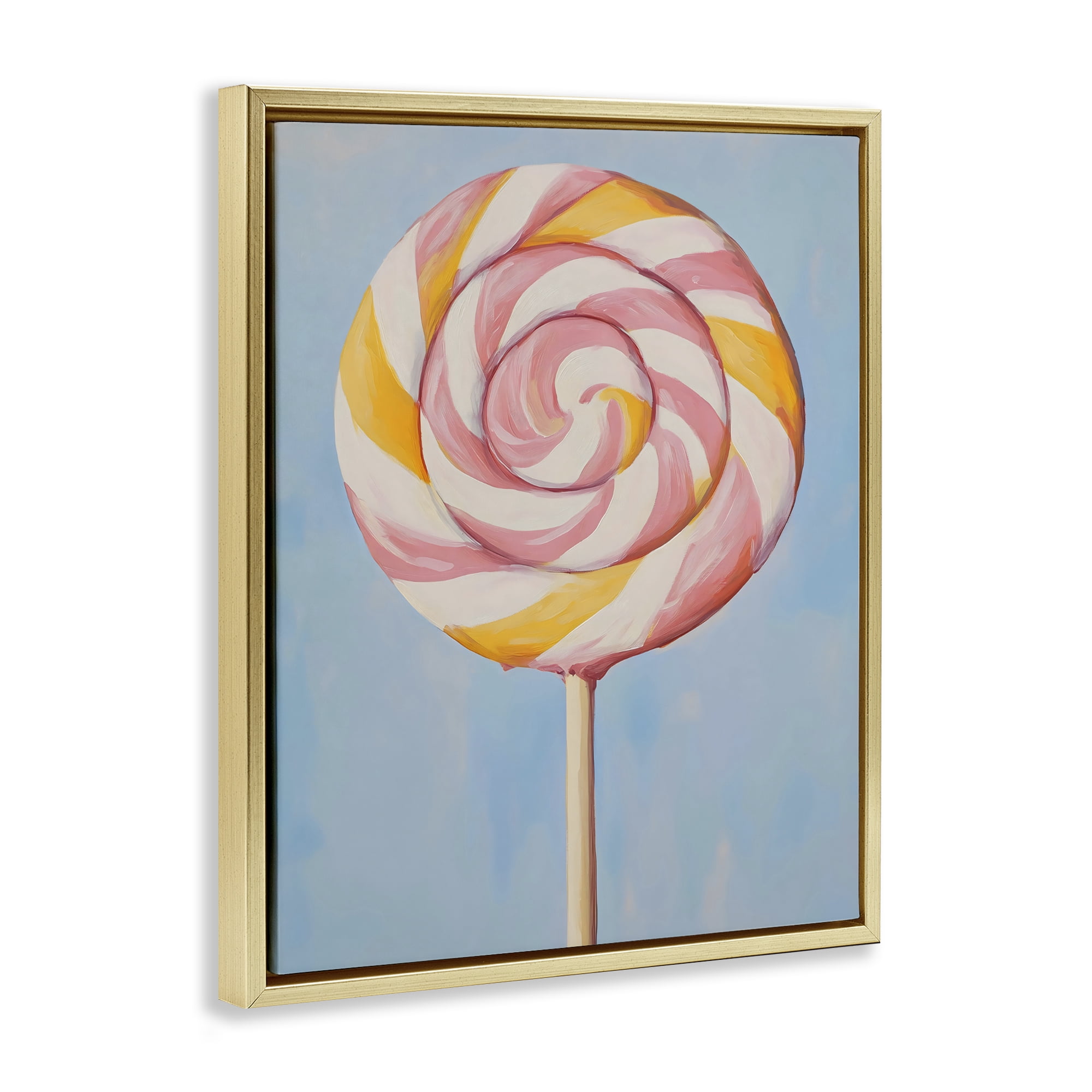 Stupell Industries Lollipop with Pink & Orange Swirl Gold Framed Floater Canvas Wall Art, design by The Prints Vibe