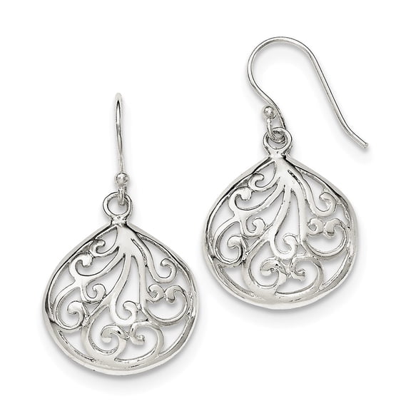 Sterling Silver Swirl Dangle Earrings - Measures 33x19mm Wide