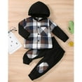 thumbnail image 3 of SILVERCELL Toddler Boys Girls Fall Winter Outfits Flannel Lattice Button Down Long Sleeve Hoodied Tops Solid Color Pants, 3 of 10