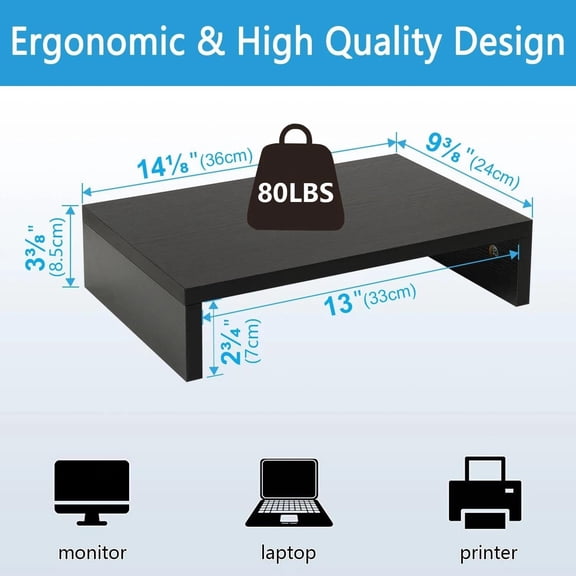 14.2" Monitor Stand Riser – Wood Monitor Riser with Storage – Desk Organizer