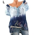 thumbnail image 1 of Blouse à Manches Courtes Imprimée Col en V Ample Chemise Imprimée Femme Haut d'Été, Bleu Clair, L, 1 of 6