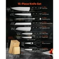 thumbnail image 2 of KFFKFF Kitchen Knife Set with Block and Sharpener, 15 Piece High Carbon Stainless Steel Sharp Knife Set, Kitchen Cutlery with Ergonomic Handle, Sharpening Rod, 2 of 9
