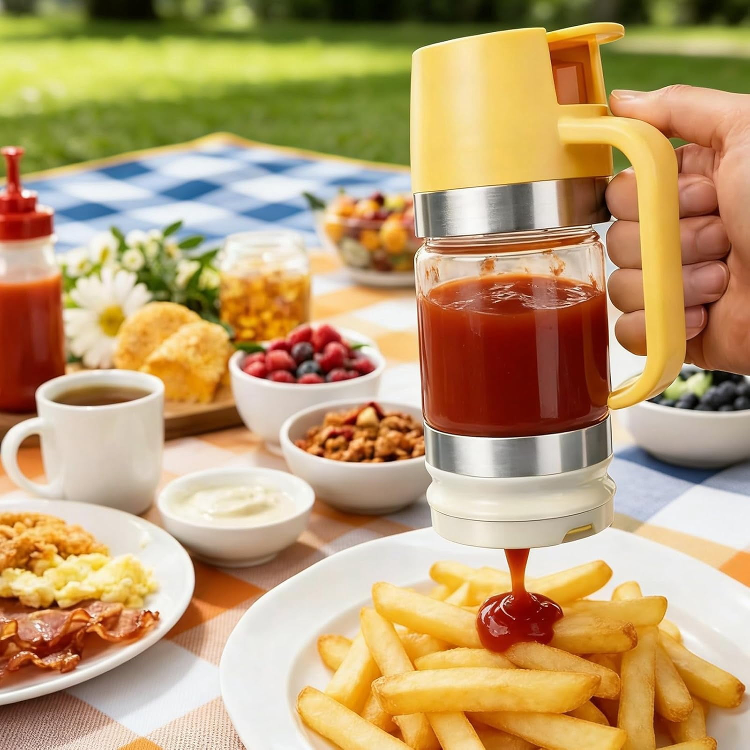 2026 Upgrade Honey Dispenser No Drip with Base, 12OZ Glass Honey Jar pot with Handle, Multi-Purpose Syrup Dispenser for Pancakes, Coffee, Tea, Salad & Simple Syrup (Yellow)