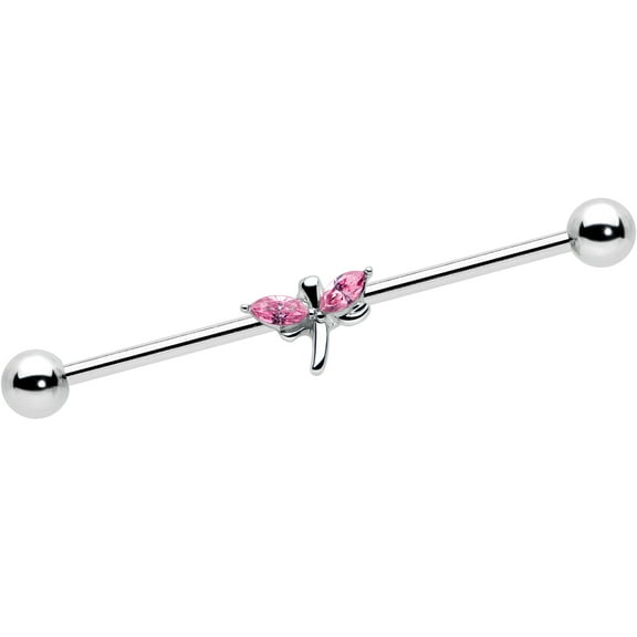 Body Candy Womens 14G Steel Helix Simple Style Dragonfly Pink Industrial Barbell 1 1/2