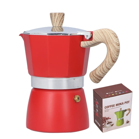 150ML Stovetop Moka Pot Coffee Maker, Compatible with Gas and Ethanol Stoves - Red