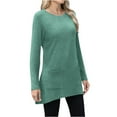 thumbnail image 6 of Miluxas Women's Long Sleeve Round Neck Shirts Fall Solid Color Loose Casual T-Shirt Top with Pocket Green L(L), 6 of 9