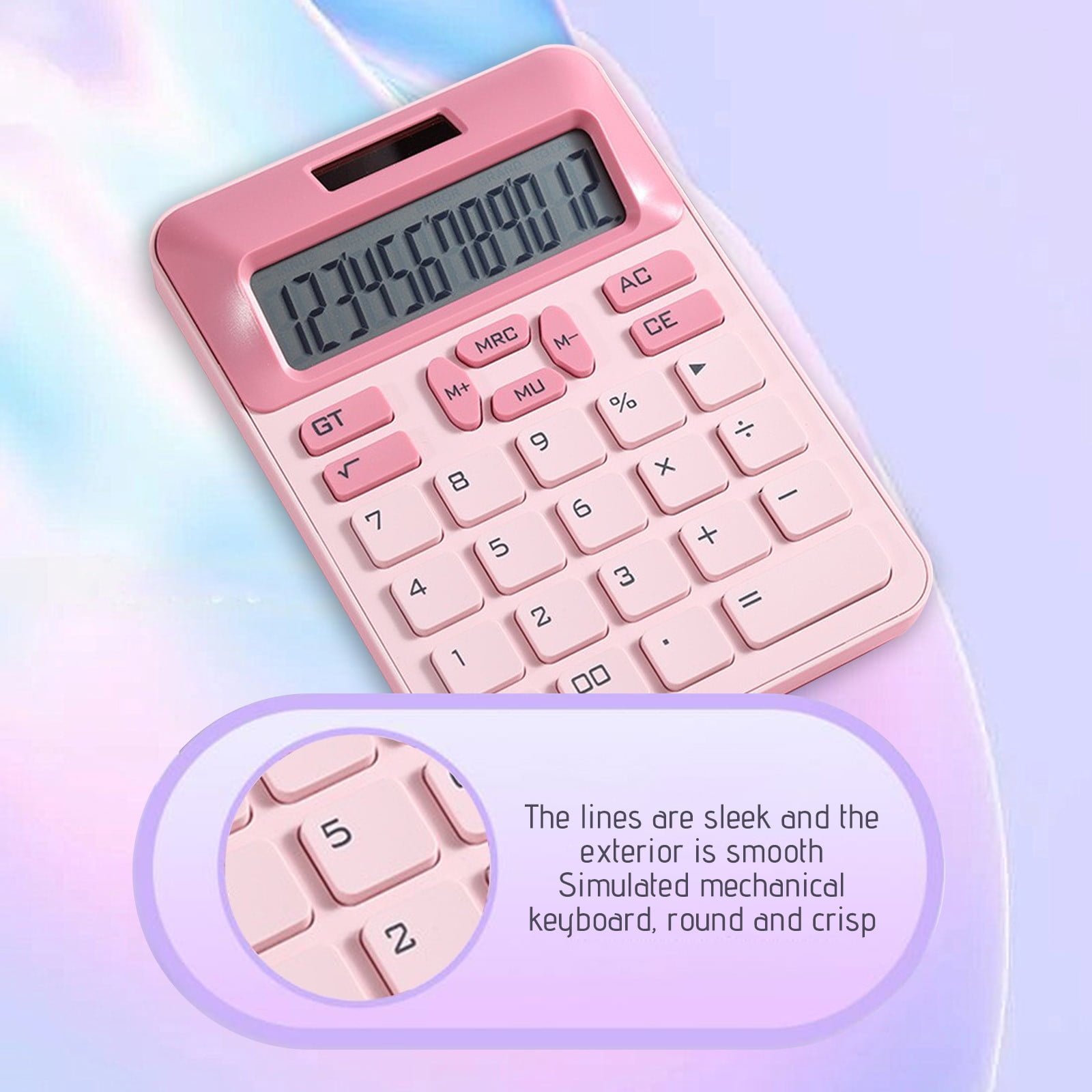 Yannianjz Solar Powered 12 Digit Calculator, Dual Power Battery Backup, Large Button Portable Calculator for Study, Business, Office Use
